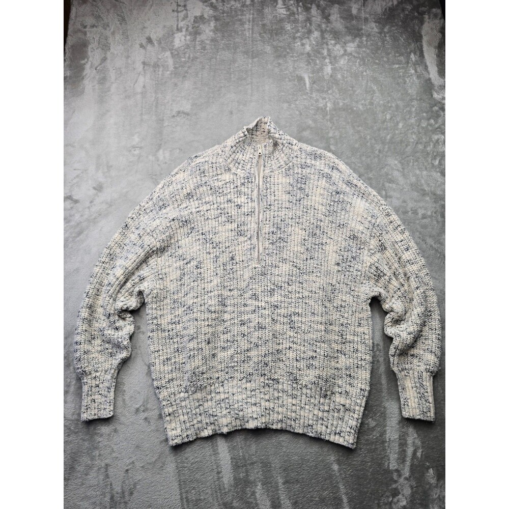 OFFLINE by Aerie Womens Large Gray Marl Quarter Zip Ribbed Knit Sweater Slouchy